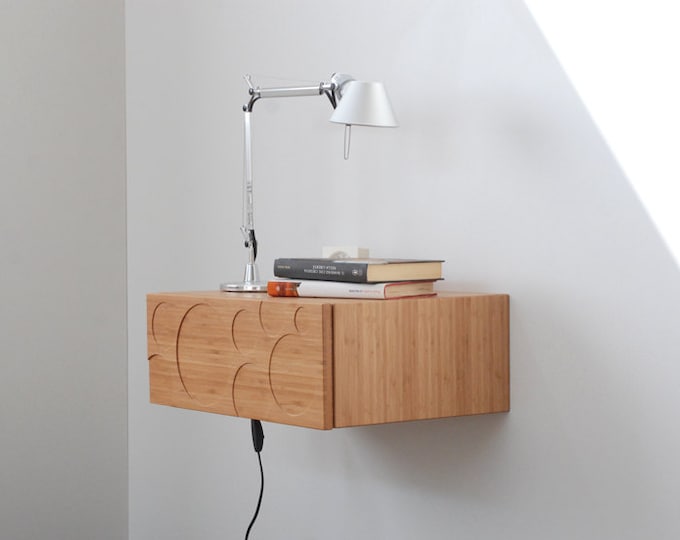 Mid Century Bedside table with Drawer in Bamboo / Entryway Organizer