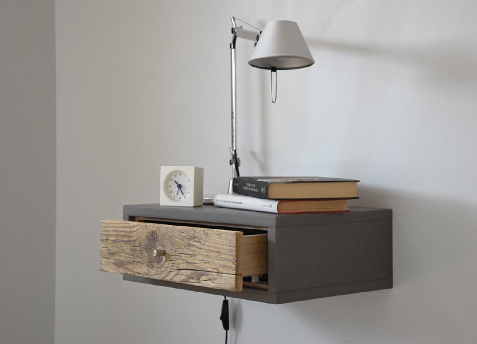 Concrete gray floating bedside table with 1 drawer in antique Etsy