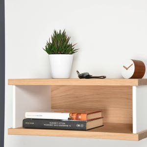 Floating bedside tables in oak and Corian / Bedside suspended in Mid-Century / Modern floating nightstand in solid wood handmade / Furniture image 6