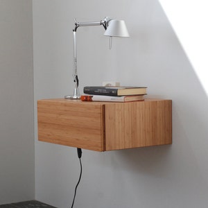 Floating Bedside Table in solid bamboo with 1 drawer / Floating bedside in Mid-Century Style