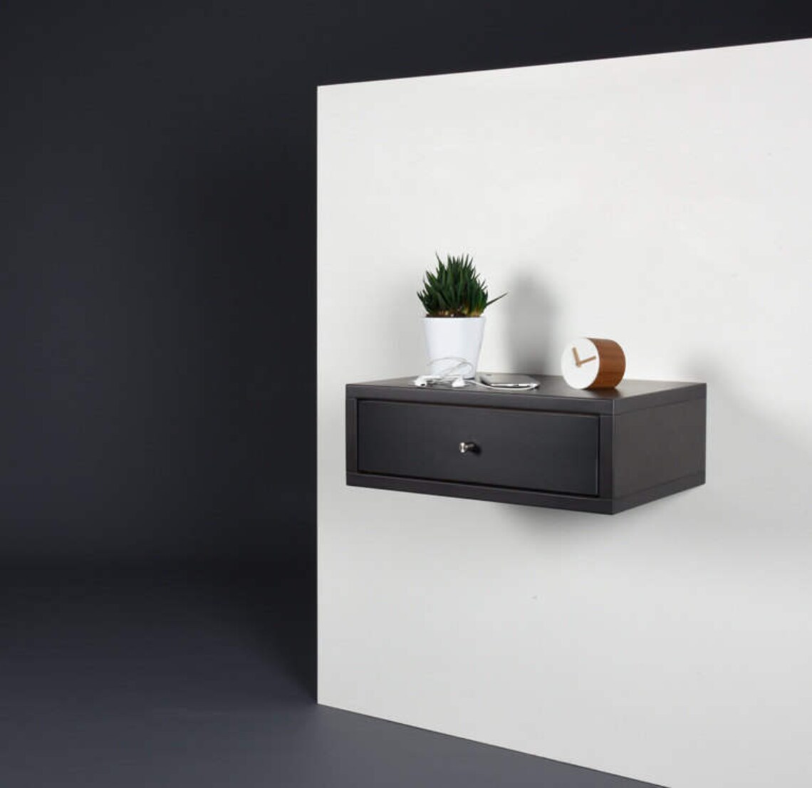 Black Floating Bedside Table With 1 Drawer / Modern Hall Console Etsy