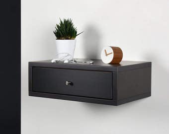 Black floating bedside table with 1 drawer / Modern hall console