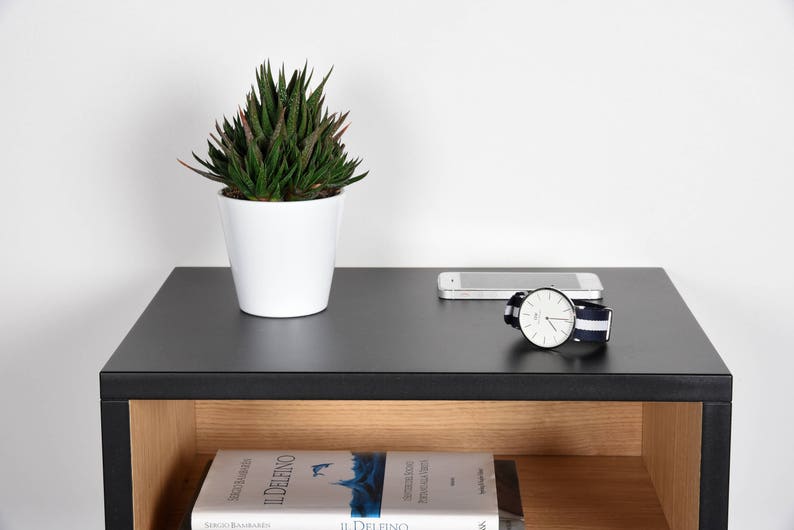 Open floating bedside table in black and oak image 9