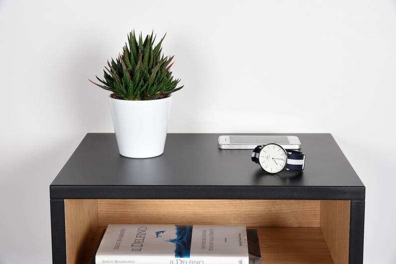 Open Floating Bedside Table in Black and Oak Etsy Canada