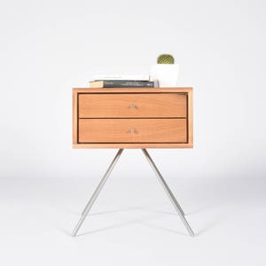 Modern Nightstand / Mid Century bedside table with double Drawers in solid antique wood wine barrels
