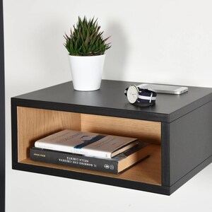 Open floating bedside table in black and oak image 6