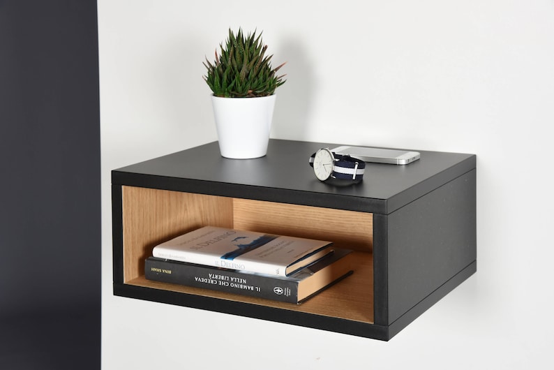 Open floating bedside table in black and oak image 6