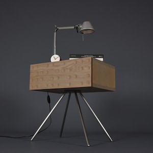 Mid century bedside table with 1 drawer in mud-colored oak