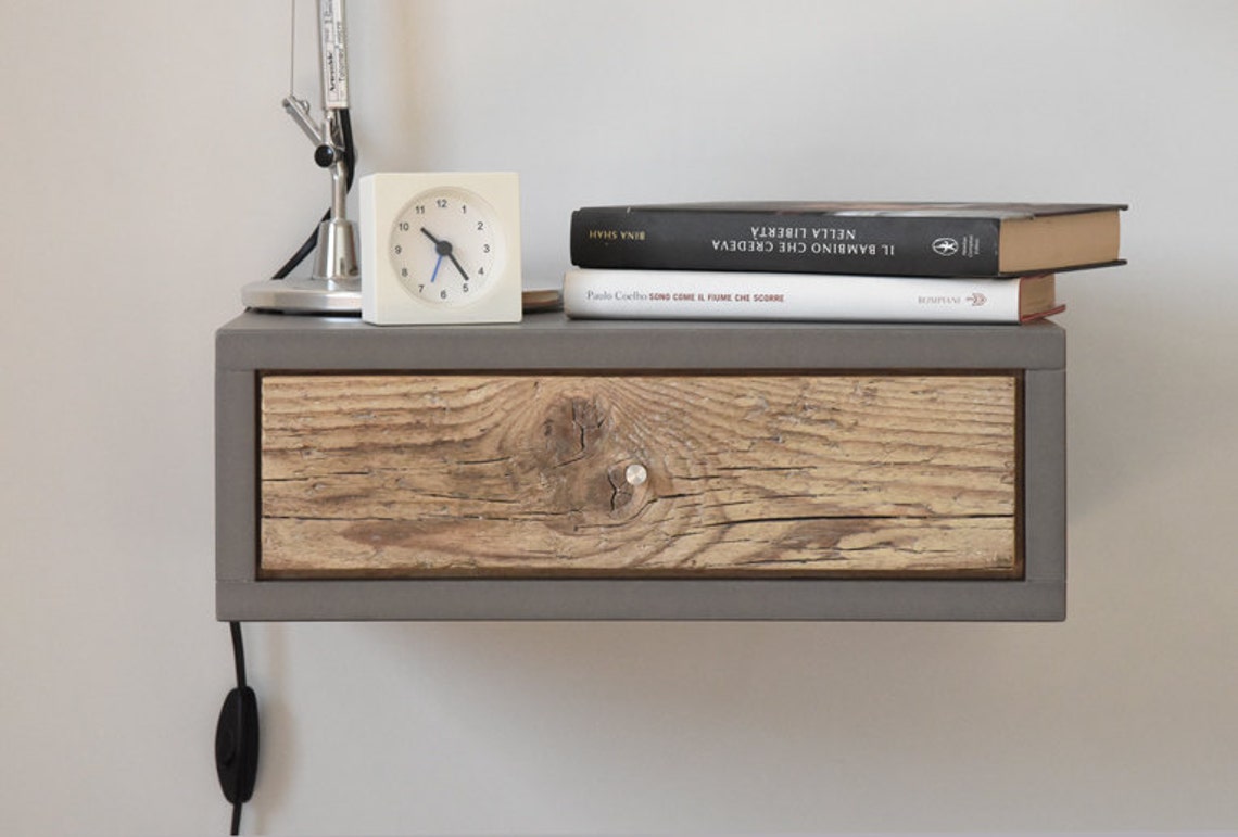 Concrete gray floating bedside table with 1 drawer in antique Etsy