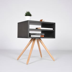 Mid century bedside table with open plan in oak and gray stone / End table made of oak wood / Modern nightstand scandinavian style