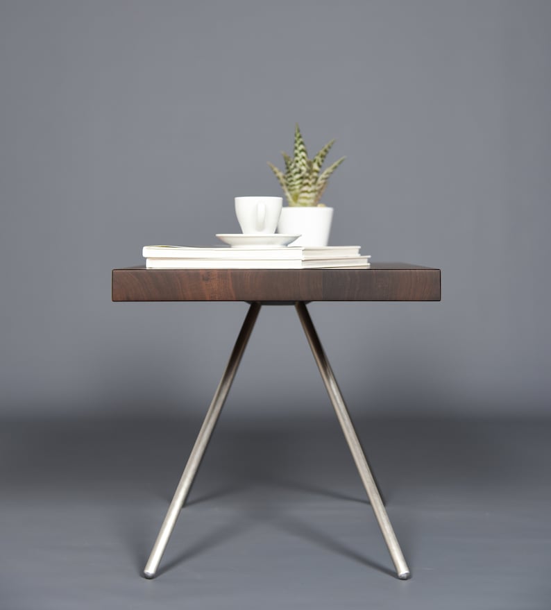 bedside table in mid century solid walnut / wooden coffee table handmade image 3