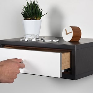 Floating Nightstand with drawer in gray Valcromat and white drawer in Corian image 3