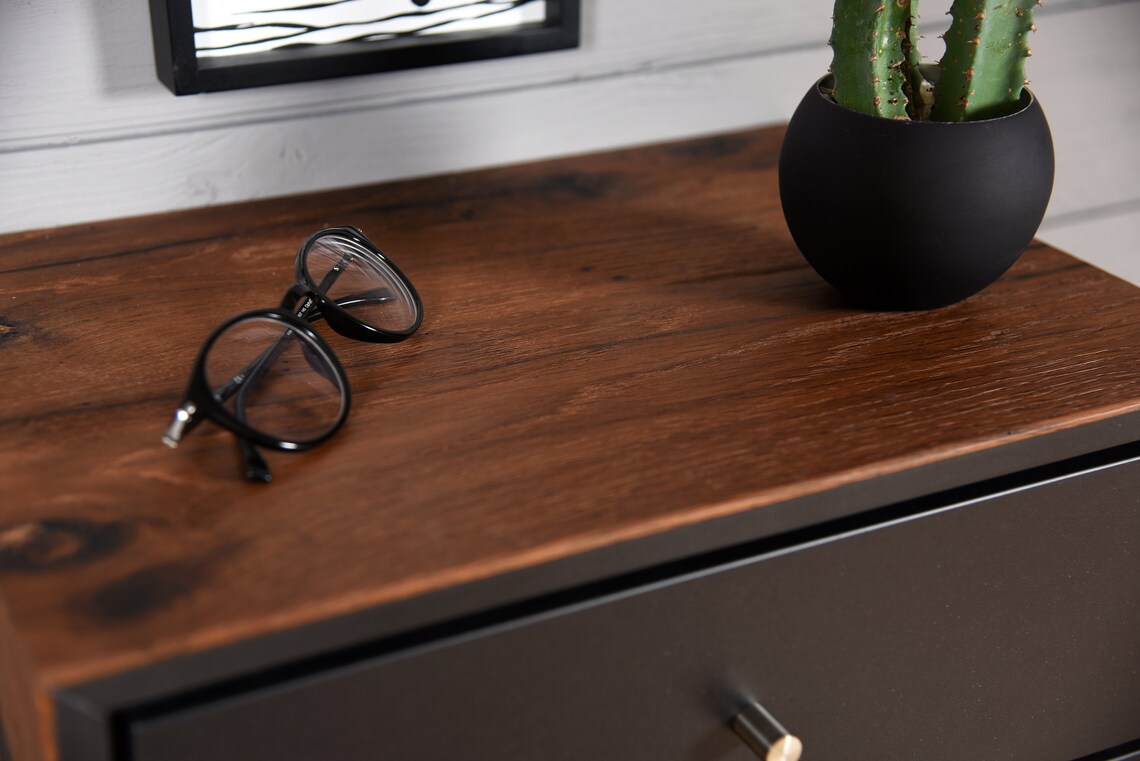 Black Floating Bedside Table With 1 Old Wooden Box Etsy