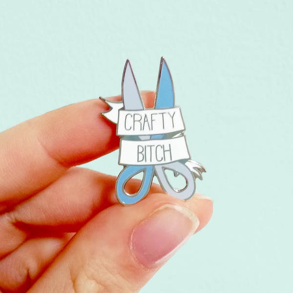 CRAFTY B*TCH hard enamel pin | Lapel pin |  pin badge | Cute lilac blue scissors | bright pastel | arts and crafts |gift for her