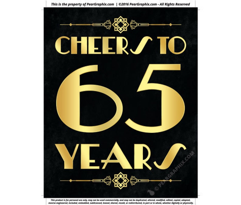Cheers To 65 Years Printable Sign 65th Birthday Party Etsy