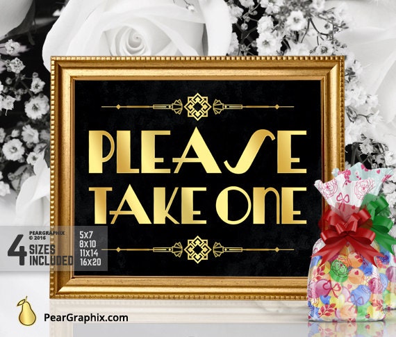 Please Take One Sign Diy Printable Great Gatsby Wedding Etsy