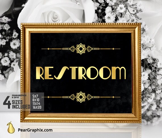 Printable Restroom Sign Diy Great Gatsby Wedding Reception Etsy