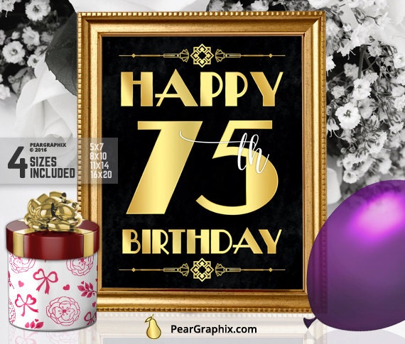 Happy 75th Birthday Sign Printable 75th Birthday Decor Etsy