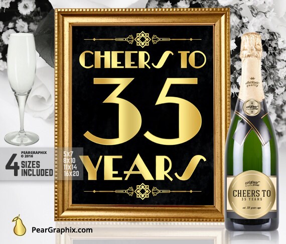 Cheers To 35  Years Printable Sign 35th Birthday Party Etsy