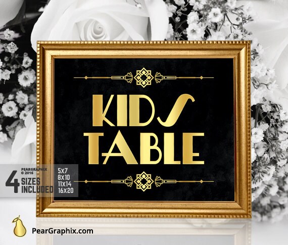 Gatsby Wedding Kids Table Sign Reception Sign Gold Wedding Etsy