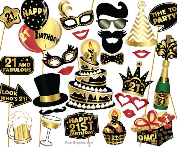 21st Birthday Photo Booth Props Diy Twenty First Birthday Etsy