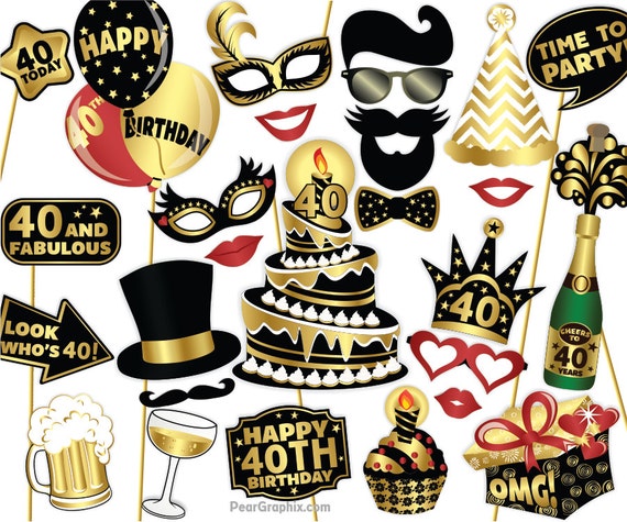 40th Birthday Photo Booth Props Diy Fortieth Birthday Party Etsy