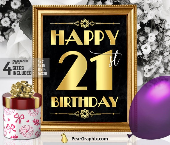 Happy 21st Birthday Sign Printable 21st Birthday Decor Etsy