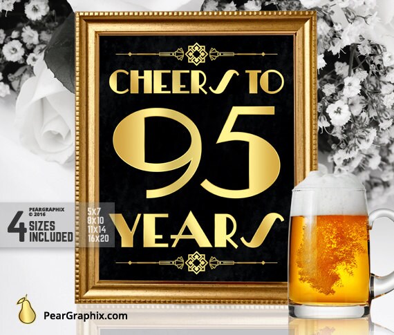 Cheers To 95 Years Printable Sign 95th Birthday Party Etsy