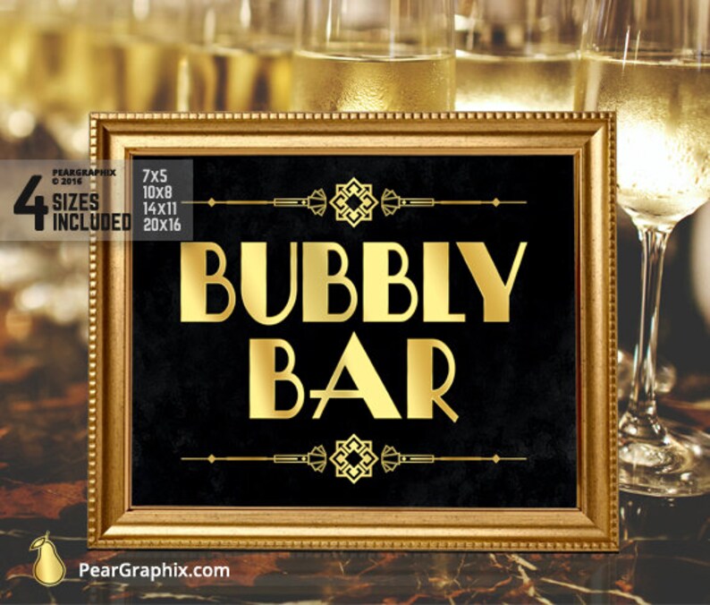 Bubbly Bar Sign Printable Great Gatsby Bridal Shower Decor Etsy