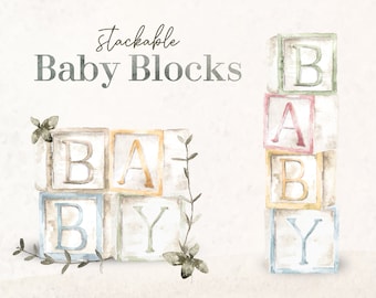 Watercolor Baby Blocks Clipart – Gender Neutral ABC Design (Digital Download)