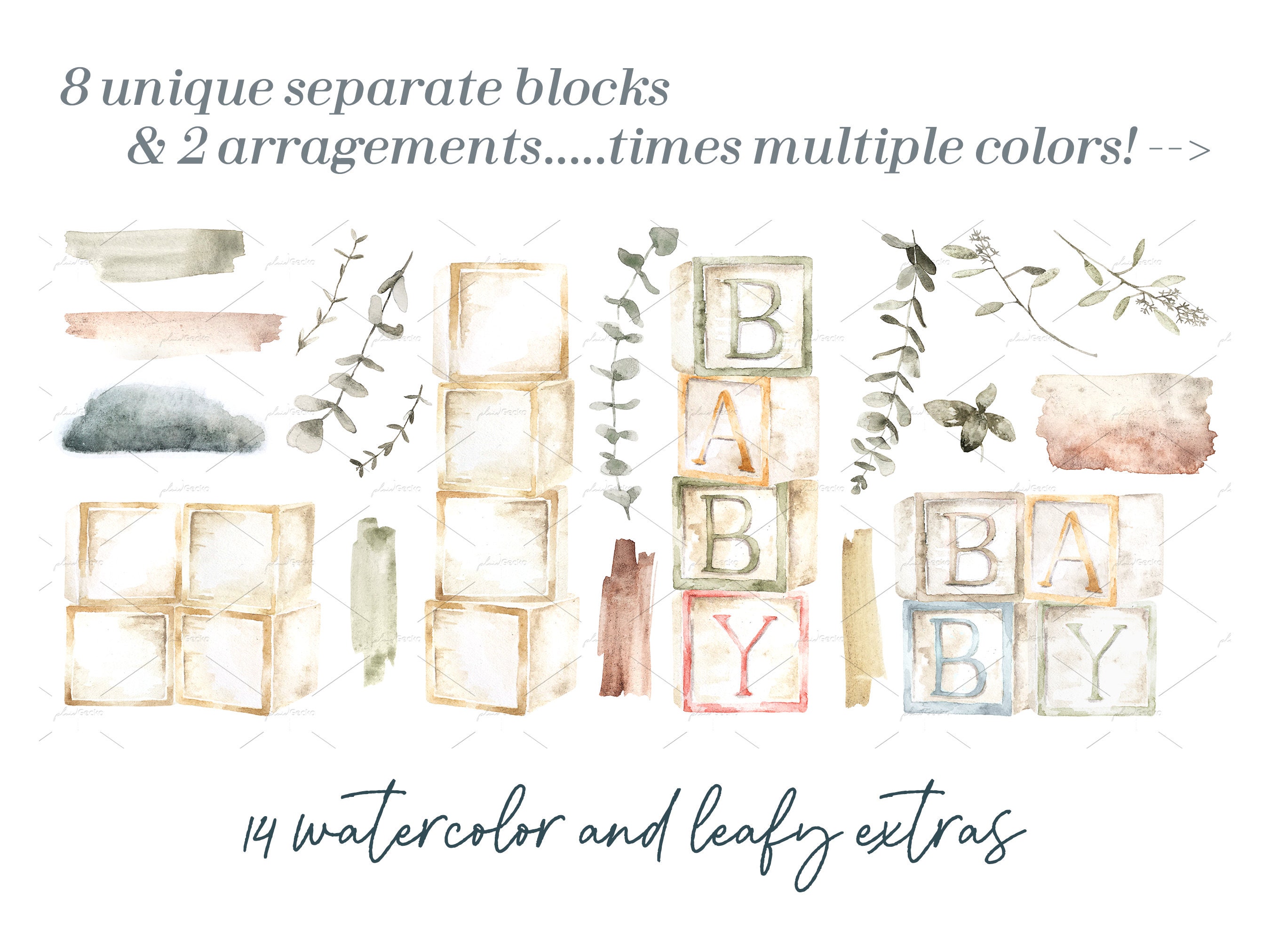 Baby ABC Blocks Watercolor Clipart - Gender Neutral Themed Baby Shower ...