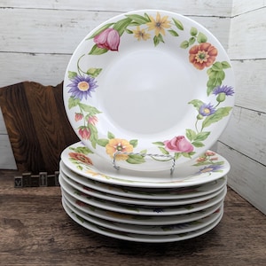 2004 Retired Pfaltzgraff Emma Floral Stoneware Dinner Plates