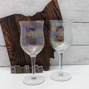 Vintage Iridescent Ribbed Tulip-Shaped Stemmed 10 Ounce Wine or Water Goblets