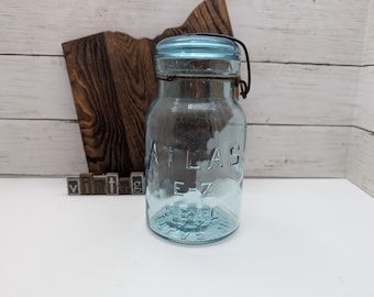 Atlas EZ Seal Dropped A Aqua Half Gallon Bail Wire Canning Jar with Glass Lid