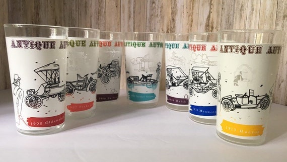 Anchor Hocking Antique Autos Drinking Glasses Vintage Antique Etsy