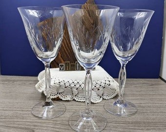 Mikasa Dune Grass Pattern Vintage Water Goblets, German Made Crystal Water Glass