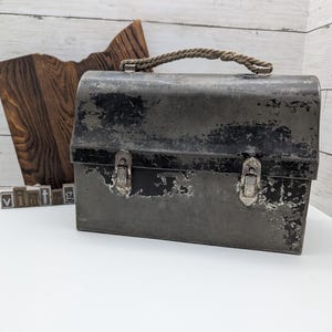Antique Metal Lunch Box with Rope Handle