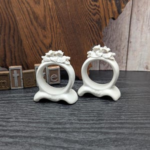 Vintage Dresden Porcelain Napkin Rings with Applied Roses - 1960s, Set of 2