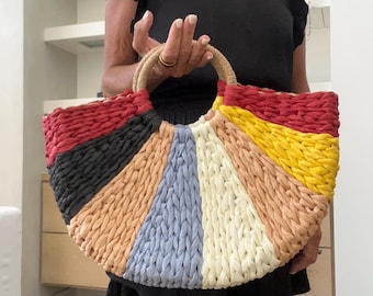 Adorable bolso TOTE de rafia, negro, natural, azul, multicolor, bolso con asa superior, perfecto para verano y viajes