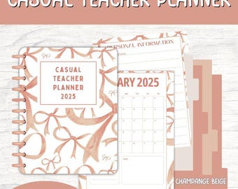 2025 Casual Teacher Planner (Champagne Beige) – 26-Page Printable Planner for Casual/Relief Teachers