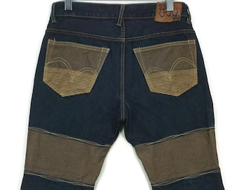 222 Jeans Size 32 fit W34 L33 Japanese Bootcut Denim Patchwork Flare New Age Cowboys