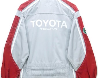 Vintage Rare Toyota Tecno Tokyo Mechanics Coveralls Gray Jumpsuit Japanese Workwear Size L Retro Style