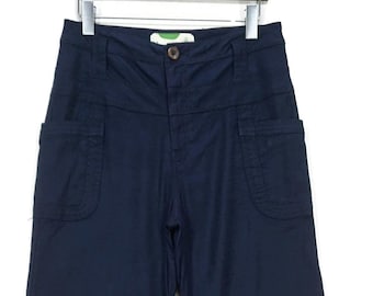Pantalones vaqueros Anthropologie talla 28 (equivalen a una cintura de 31 pulgadas y un largo de 32 pulgadas), acampanados, de tiro alto y pierna ancha, en mezcla de lino.