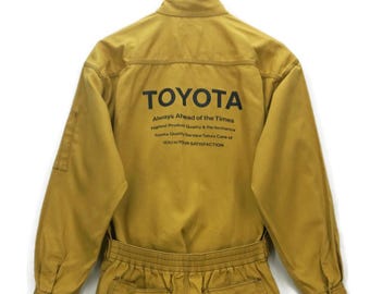 Vintage Rare Toyota Tokyo Mechanics Coveralls Earth Tone Jumpsuit Japanese Workwear Size L Retro Style