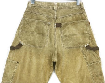 Person's Pants fits W30xL27 Japanese Workwear Baggy Wide Leg Cropped Carpenter Corduroy Trousers