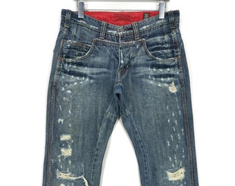 Bartack Jeans Size 31 fits W34xL33 Japanese Workwear Distressed Denim