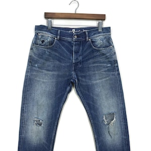 7 For All Mankind セルビッジジーンズ サイズ32 W34 L33.5 イタリア製 ラリー ダメージ加工 スキニーデニム