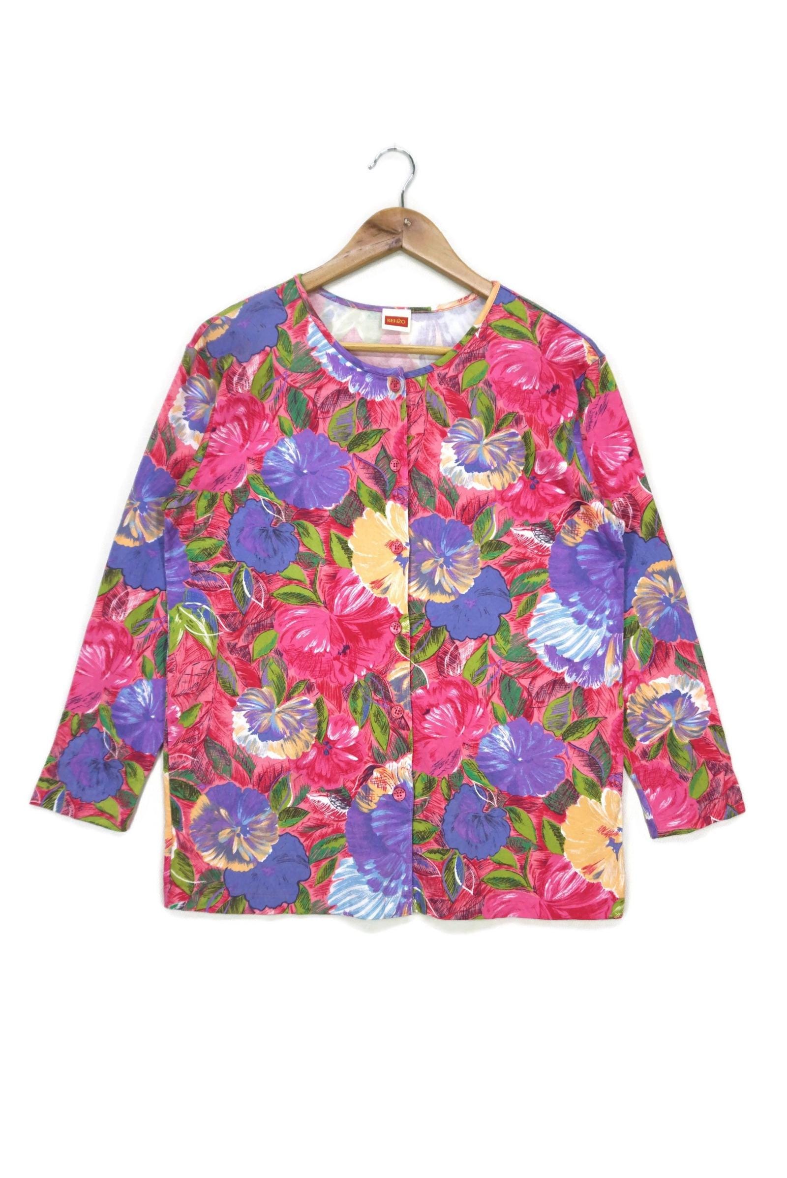 Vintage Kenzo Cardigan Size M Made in Japan Floral Full Print