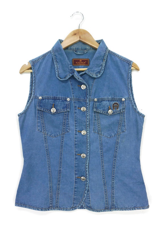 アメリ　VINTAGE VEST LAYERED DENIM JACKET Aigner Size M Vintage Vest Gilet Denim Jacket Made in Italy