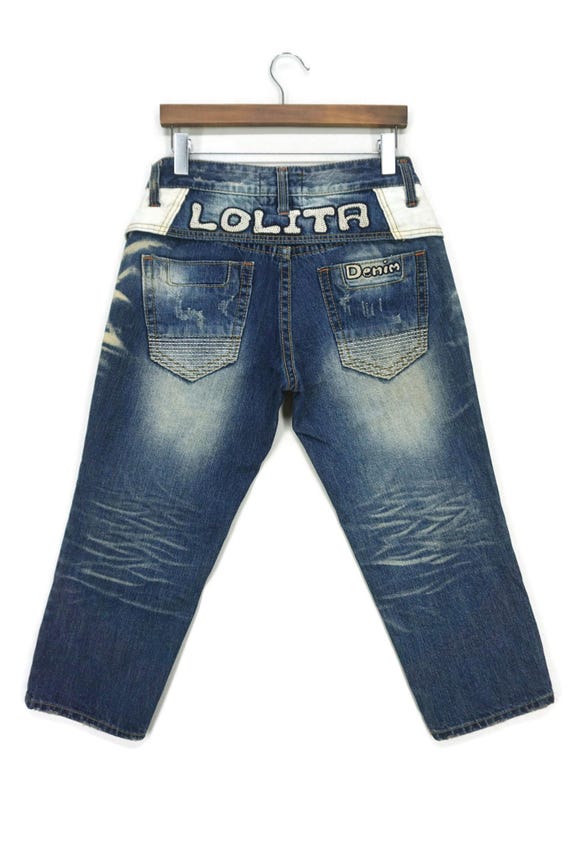【LOLITA】AUTHENTIC DENIM SIZE29 Lolita Jeans Japanese Workwear Embroidered Embellished Cropped